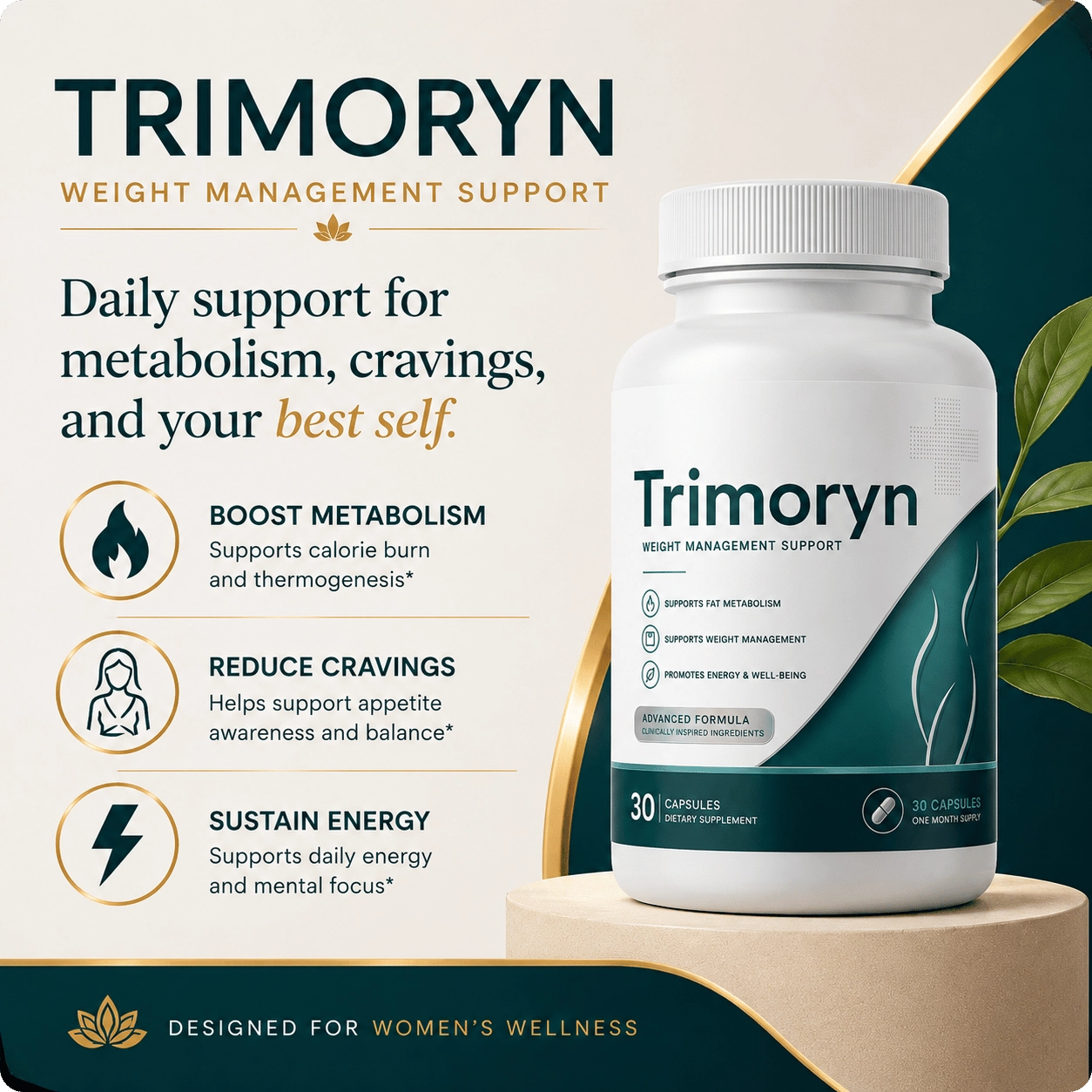 Trimoryn weight management supplement with key benefits: boost metabolism, reduce cravings, sustain energy